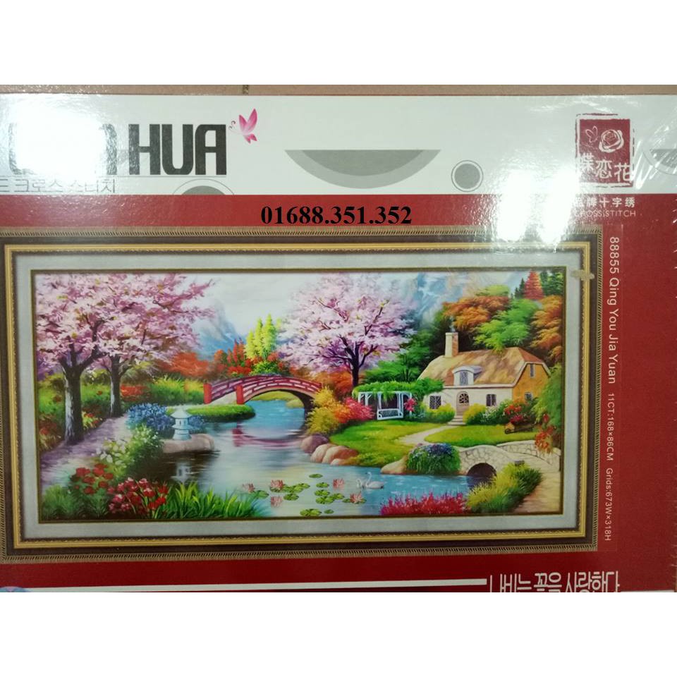 tranh thêu chữ thập phong cảnh mùa xuân ấm áp kt 168x86cm | Shopee Việt Nam