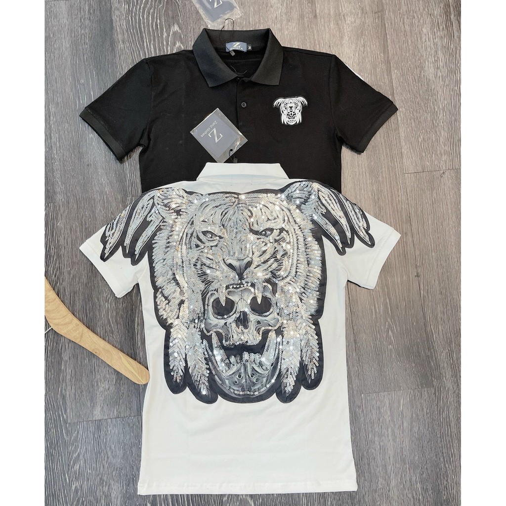(CÓ VIDEO) Áo thun nam có cổ tay ngắn đính kim sa hổ full lưng AHFASHION vải cotton dày co dãn 4 chiều cao cấp | BigBuy360 - bigbuy360.vn