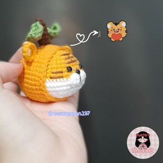 Móc khóa len Hổ đội nón quả cam