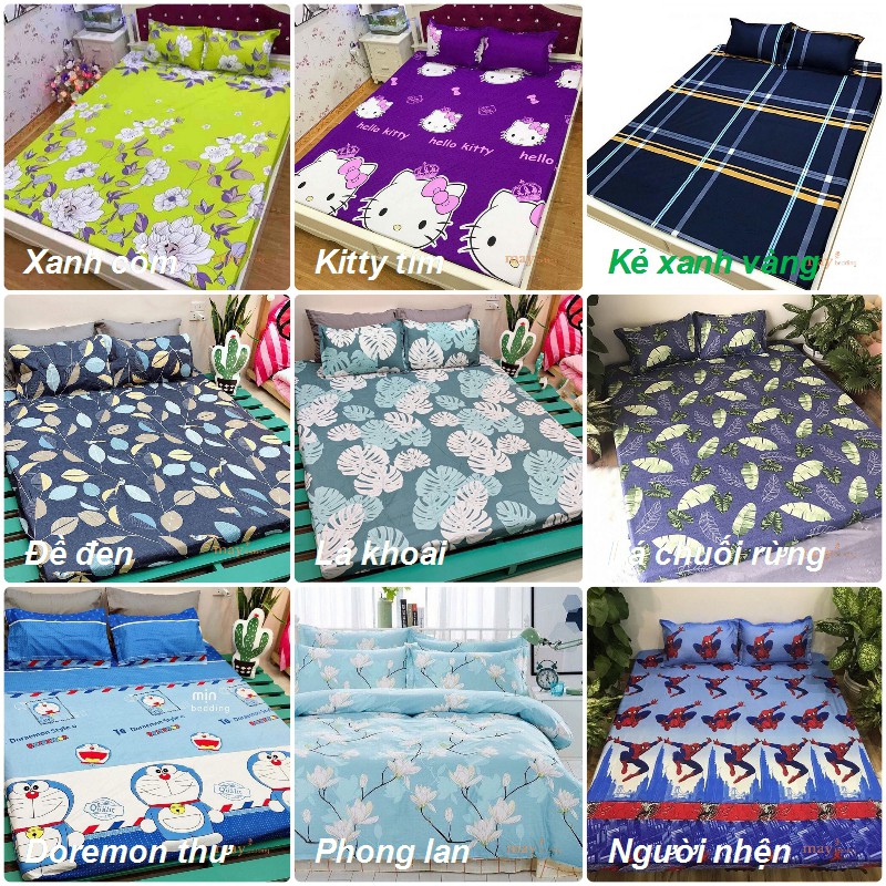 Set 4 món ga gối và vỏ gối ôm poly cotton m2 m6 m8 2m2 chat chọn mẫu