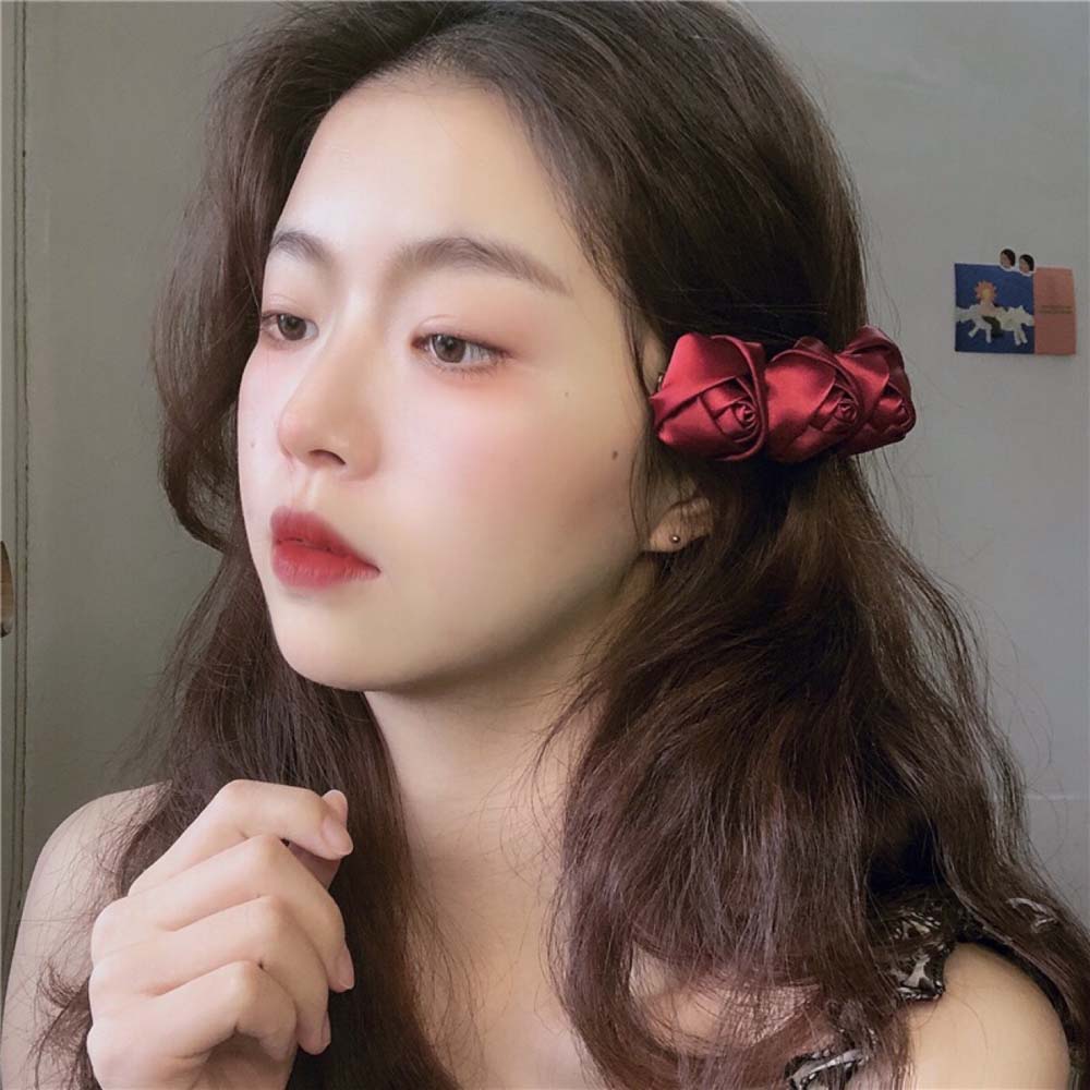 Kẹp Tóc Hình Hoa Hồng Chất Liệu Satin Thời Trang Cho Nữ