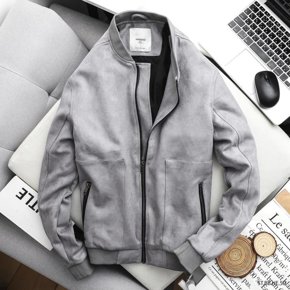 xả tết Áo khoác Bomber da lộn pha nhung ( 5 màu xanh, be hồng, nâu, xám, đen) - Chất lượng cao mặc thời trang