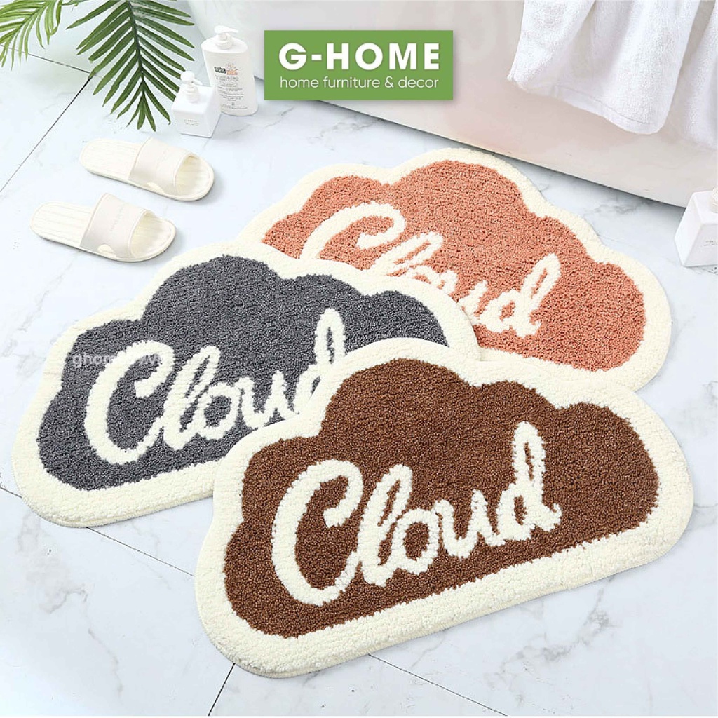 Thảm lau chân Feet/Cloud sợi len lông thấm nước cao cấp Ghome,  chống trơn trượt phòng khách, phòng tắm TC01