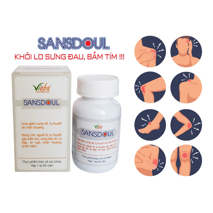 Viên giảm đau đông y Sansdoul Vioba hỗ trợ giảm đau, sưng nề, tụ huyết do chấn thương phần mềm hộp 60 viên