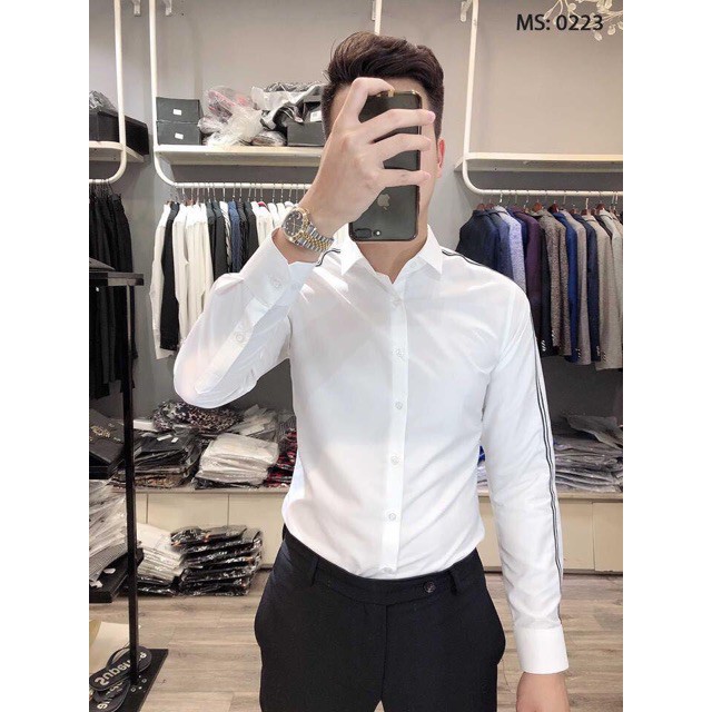 Áo sơ mi trắng phối tay hàng cao cấp slimfit body hàng chuẩn loại 1 mod shop