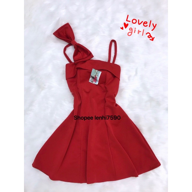 (Ảnh thật 2 màu)Đầm dự tiệc dáng xoè 1 dây 1 nơ có mút ngực giá rẻ | BigBuy360 - bigbuy360.vn