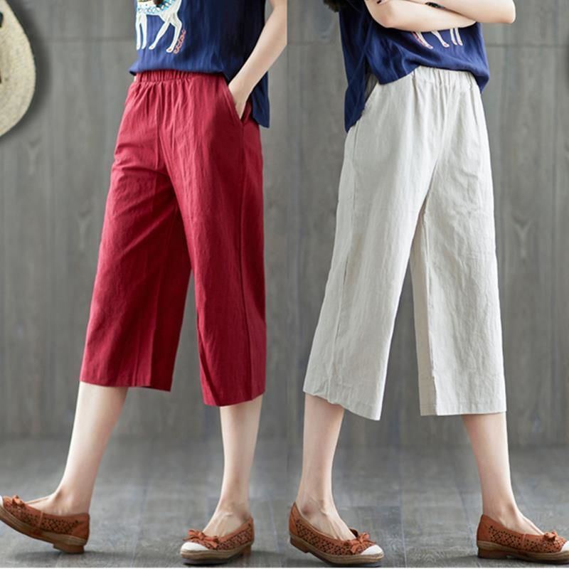 Quần Dài 100% Cotton Lanh Ống Rộng Thời Trang Mùa Hè 2020 Cho Nữ