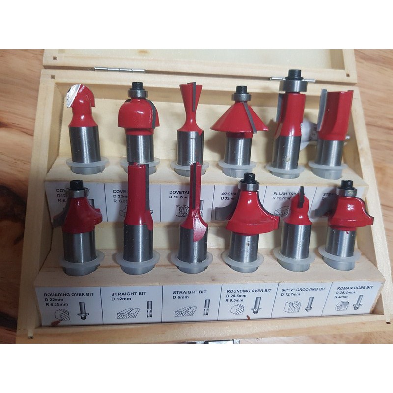 BỘ MŨI PHAY GỖ  12ly -12 món