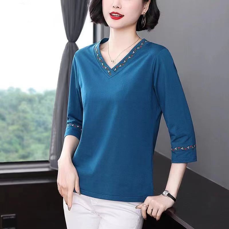 Áo Thun Cotton Tay Dài Dáng Rộng Thời Trang Cho Phụ Nữ Trung Niên
