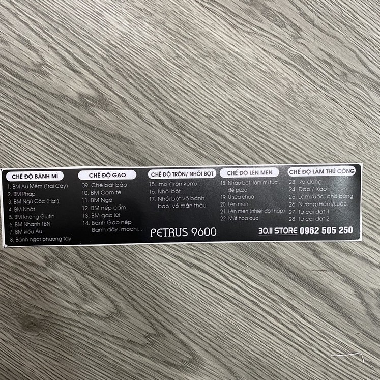 Decal máy làm bánh mỳ petrus 8860 /9600 /9709
