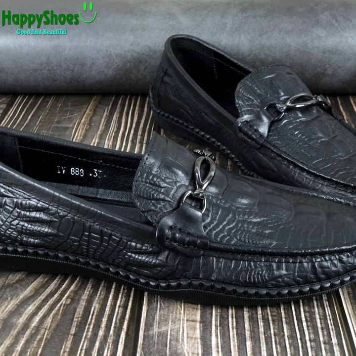 Giày Lười Nam Công Sở Happyshoes Da Bò Thật Dập Vân Cá Sấu - HS81
