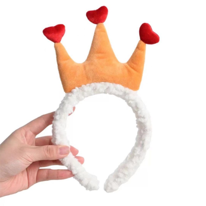 Flgo Băng Đô Vương Miện Nhồi Bông Mềm Mại Họa Tiết Trái Tim Hoạt Hình Làm Phụ Kiện Chụp Ảnh
