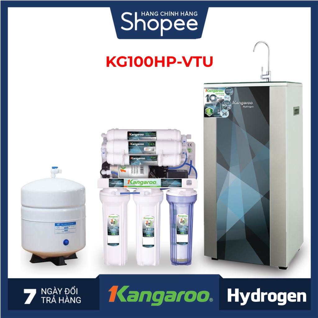 Máy lọc nước RO Kangaroo KG100HP VTU HYDROGEN - 10 cấp lọc - Bao gồm tủ cường lực