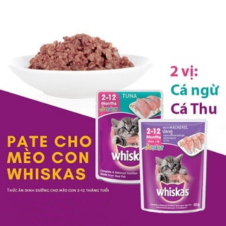 Thức ăn pate whiskas junior mèo con vị cá ngừ, cá thu 85g