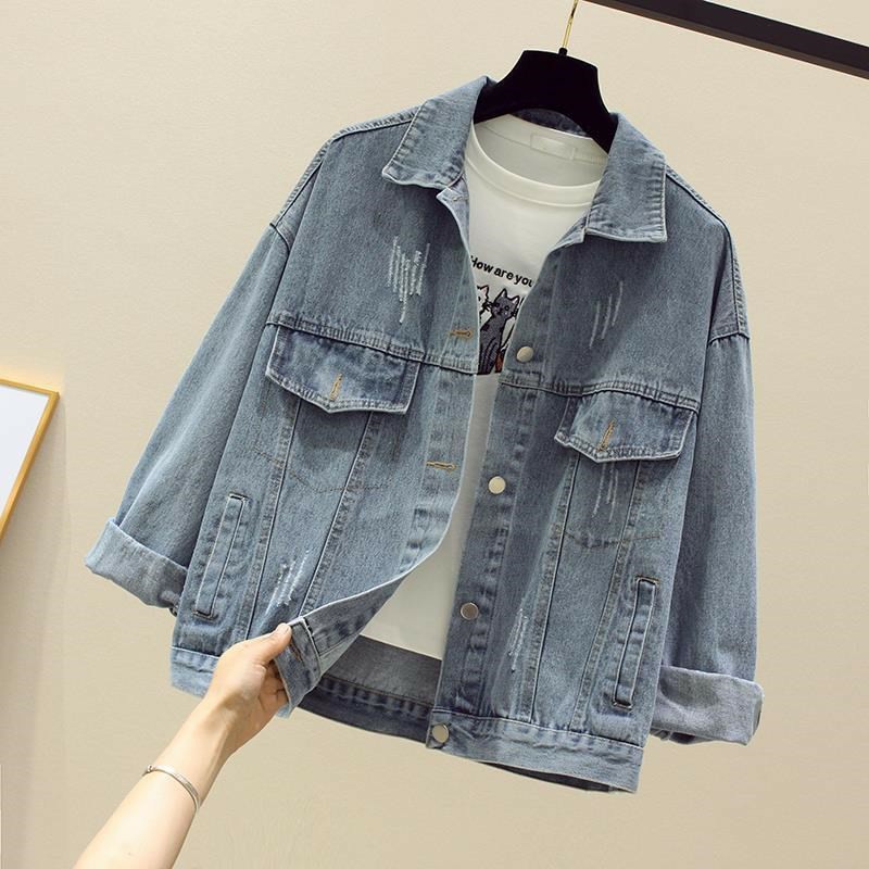 Áo khoác jean nữ BB cao cấp form rộng đủ size M-L-XL bông cúc BB59