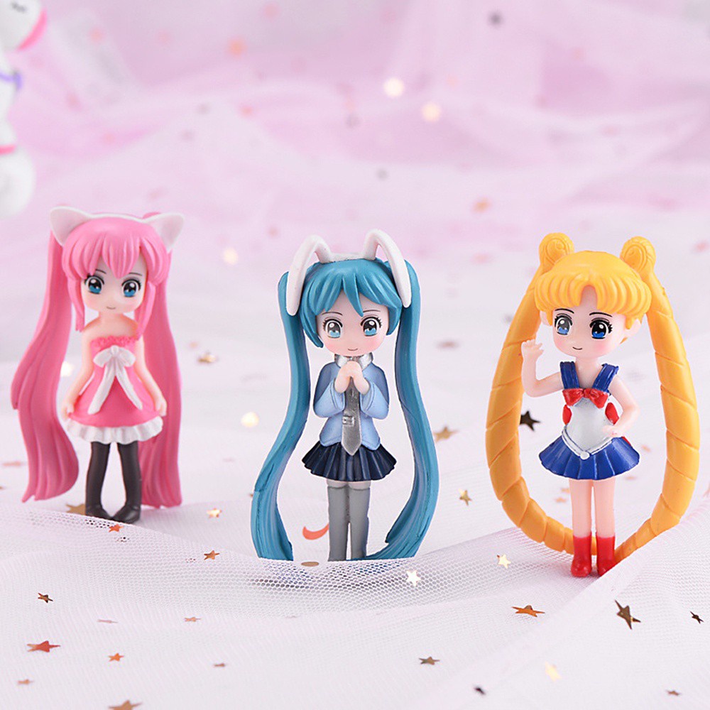 LILYES Kids Gifts Cake Decoration Long Hair Ornament Beauty Figurine Anime Home Decor Cartoon Doll Garden Miniatures