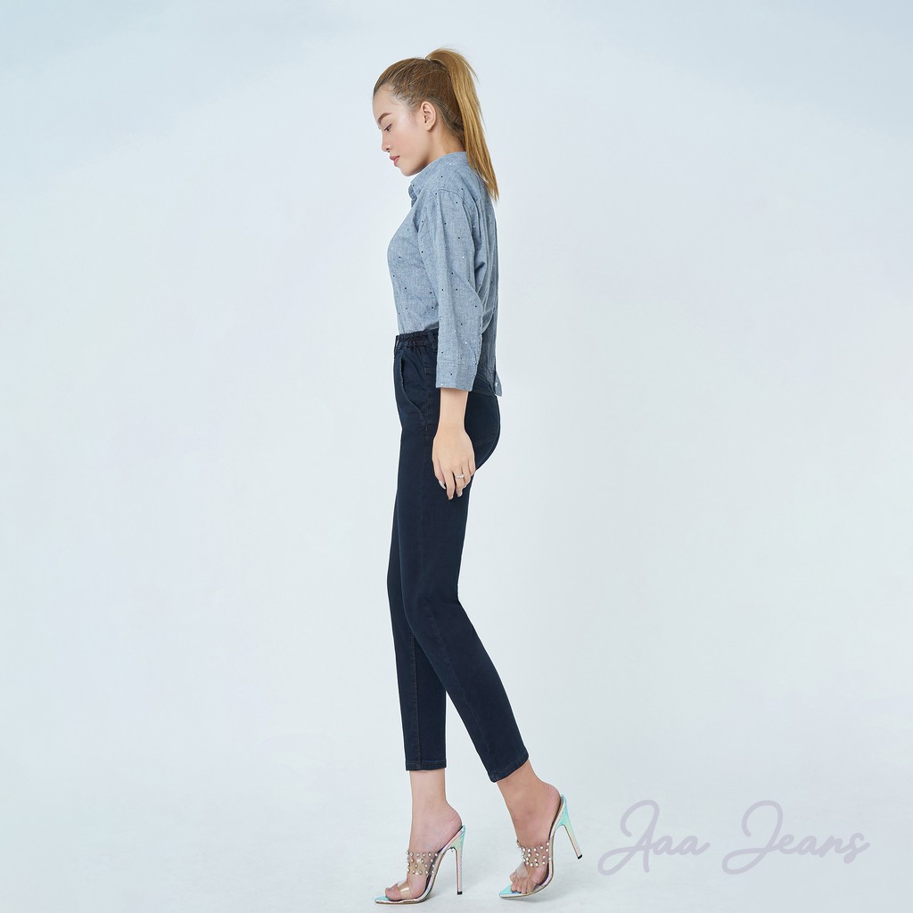 Quần Jean Nữ Aaa Jeans Lưng Thun Ống Đứng Navy Blue | BigBuy360 - bigbuy360.vn