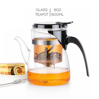 Bình Lọc Trà thủy tinh lõi PC B02 600ml - Ấm trà thủy tinh chịu nhiệt có van khóa lọc trà Samahome Shop
