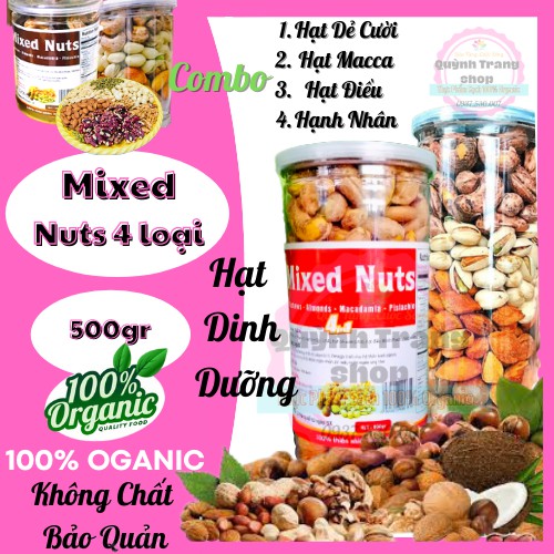 [Mới ra lò] Hạt Mix Nuts 4 loại 🎨 Macca – Hạnh nhân – Dẻ cười – Điều 🎨 GIÀU CHẤT XƠ, TỐT CHO TIM MẠCH (500g)