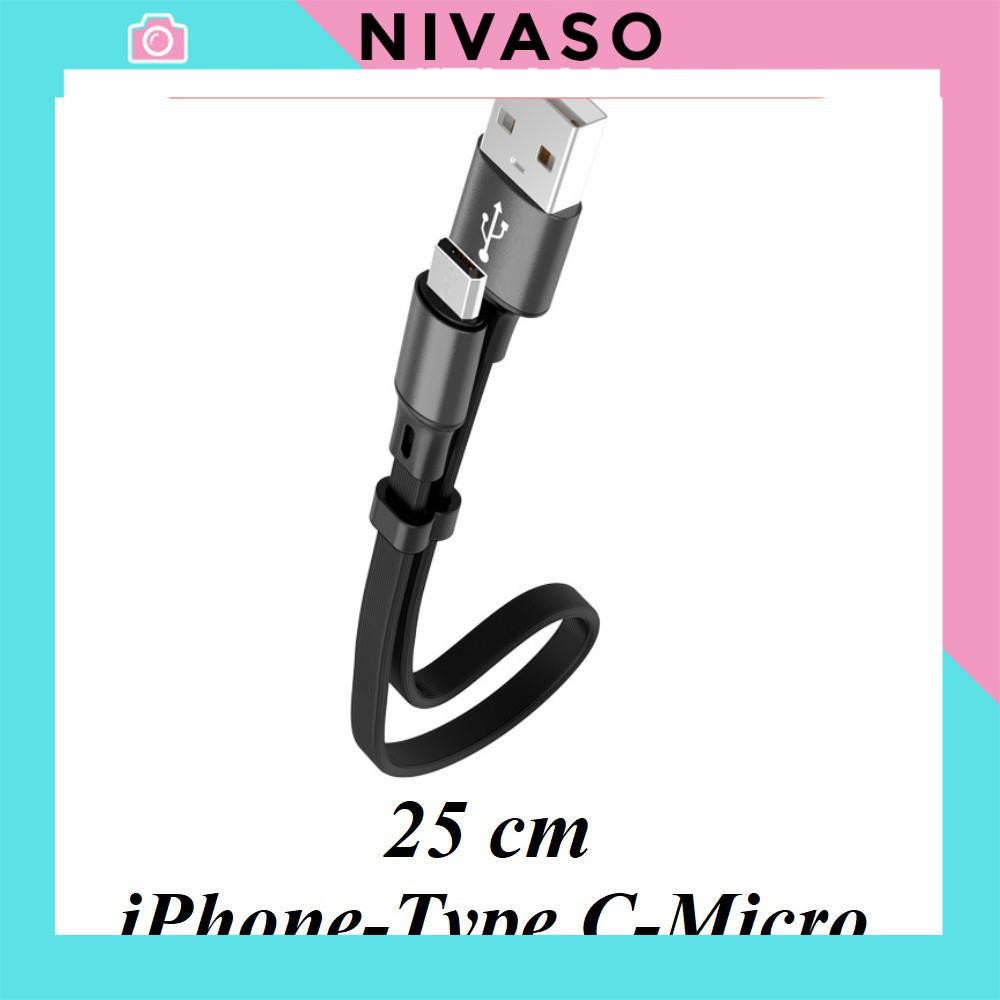 Cáp sạc iPhone Lightning – Type C – Micro USB loại ngắn 25 cm mẫu 1 NIVASO