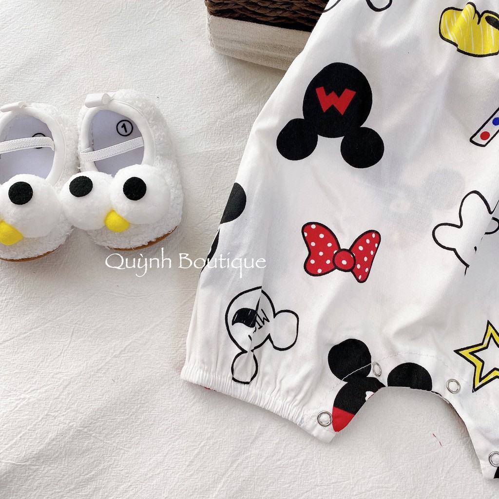 Quần áo trẻ em QUỲNH BOUTIQUE Body Mickey hai dây kèm mũ 5-15kg