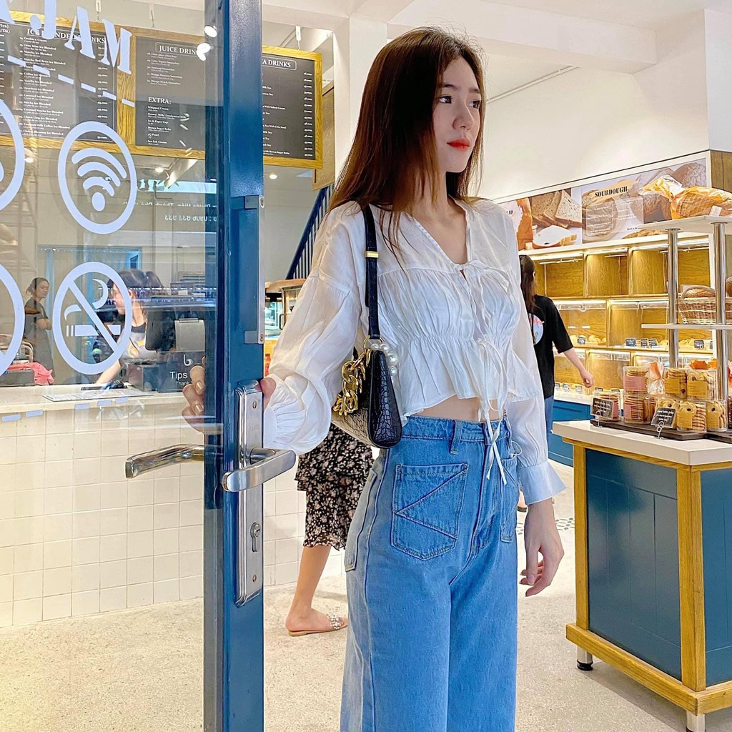 Quần jeans culottes form suông dài 2 túi trước 2 màu đen và xanh denim Jeme Jeans
