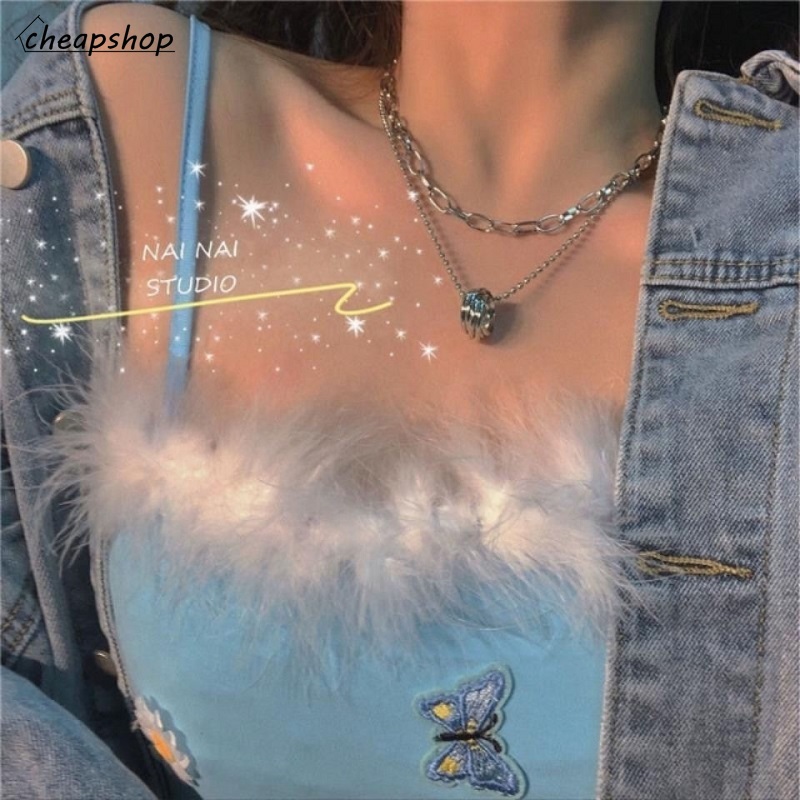 iF YOU Vòng Cổ Mạ Bạc Nhiều Lớp Phong Cách Hàn Quốc Cho Nữ