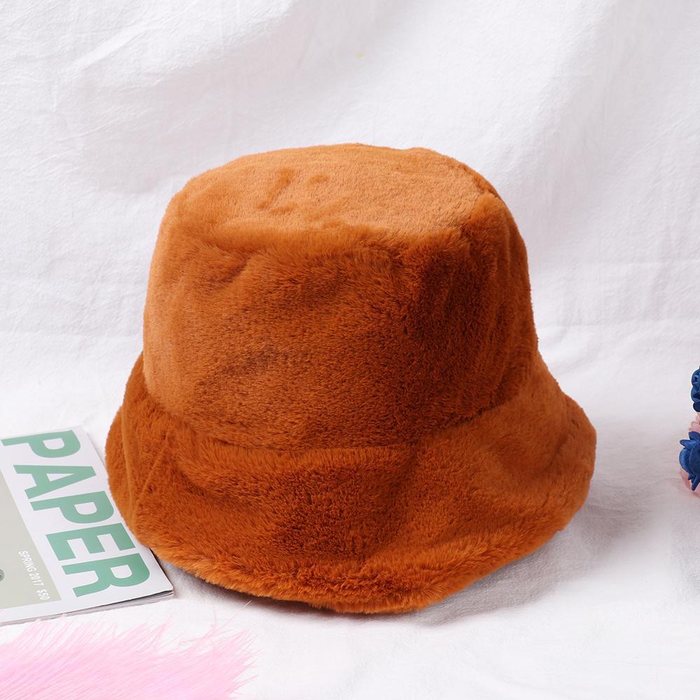 Mũ Bucket Lông Giả Mềm Mại Màu Trơn Thời Trang Mùa Đông Xinh Xắn