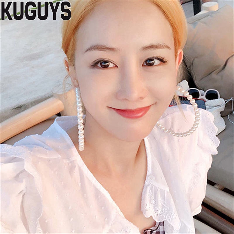 Bông tai vòng tròn ngọc trai giả thời trang