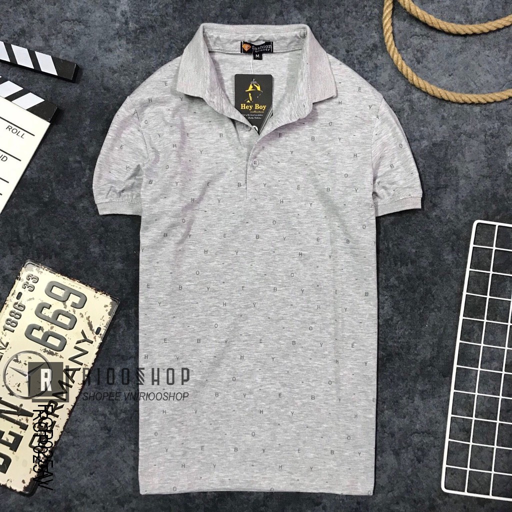 Áo thun nam ngắn tay cotton có cổ họa tiết đơn giản Heyboy cao cấp RCP025V - áo phông nam đẹp Riooshop | BigBuy360 - bigbuy360.vn