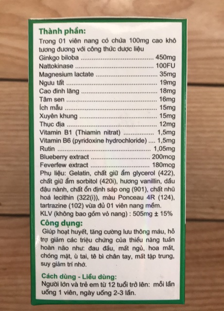 Viên uống bổ não Ginkgoship IQ - giúp hoạt huyết, tăng cường lưu thông máu