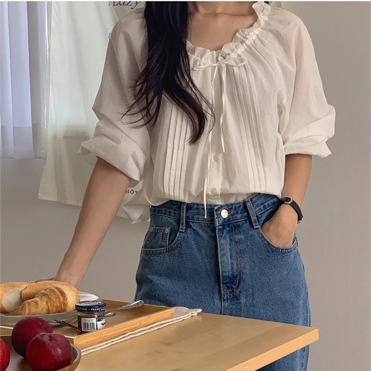 SUXI Áo Sơ Mi Nữ Dáng Rộng Màu Sắc Ngọt Ngào Phong Cách Hàn Quốc