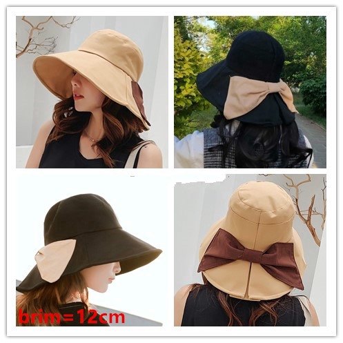 Fashionable wide-brimmed beaded hat with bows for women