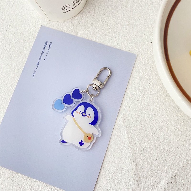 Móc Khóa Hình Chim Cánh Cụt Bằng Acrylic Trong Suốt Hai Mặt Dễ Thương