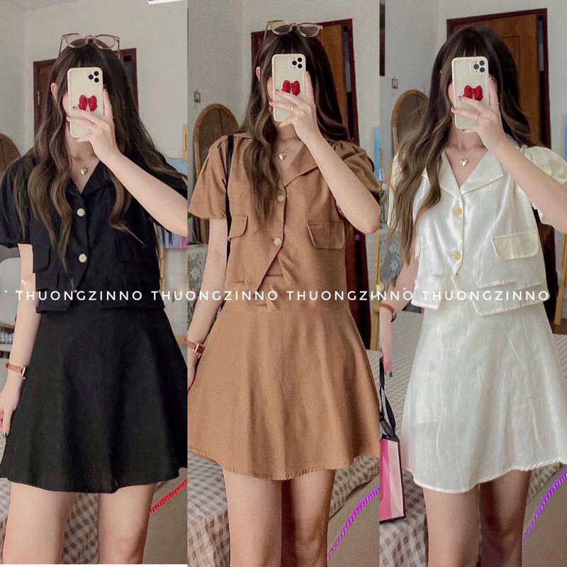 [ẢNH THẬT/VIDEO] SET ÁO LỬNG + CHÂN VÁY HÀN QUỐC SET CROPTOP TRẺ TRUNG