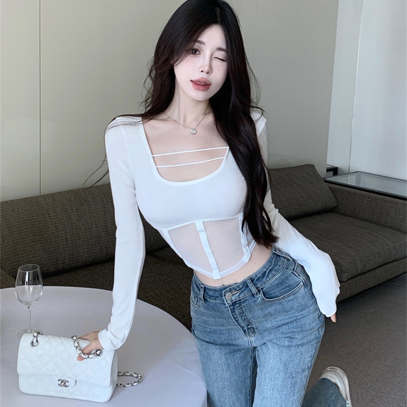 Áo Thun Tay Dài Thiết Kế Xuyên Thấu Quyến Rũ