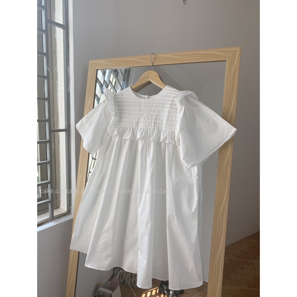 [VIDEO/ ẢNH THẬT] Áo Váy Babydoll Xếp Ly Ngực Tay Cánh Tiên Màu Trắng | BigBuy360 - bigbuy360.vn