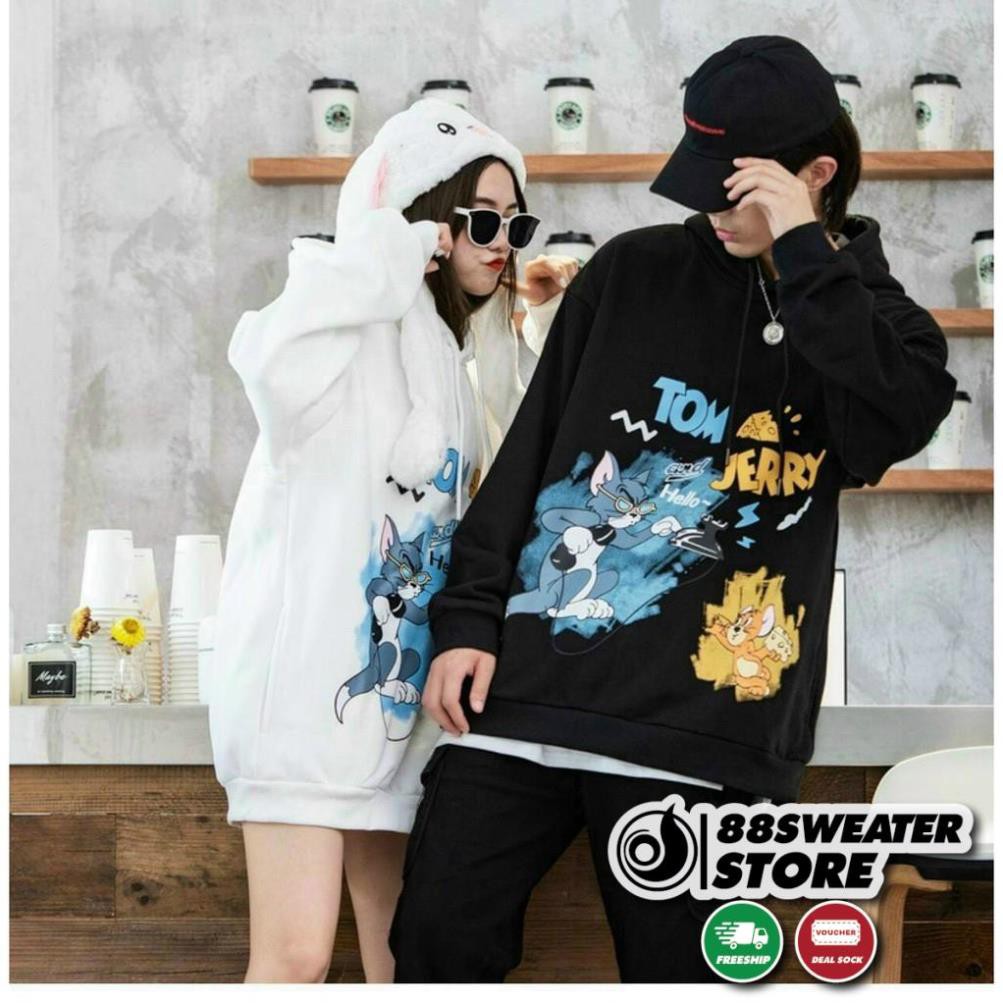 Áo hoodie chống nắng dành cho nam cho nữ và cặp đôi có 2 màu, unisex form rộng in hình mèo và chuột ulzzang kèm ảnh thật