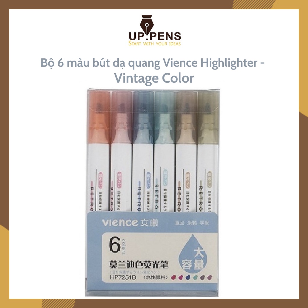 Bộ 6 màu bút dạ quang Vience Highlighter -  Vintage Colors