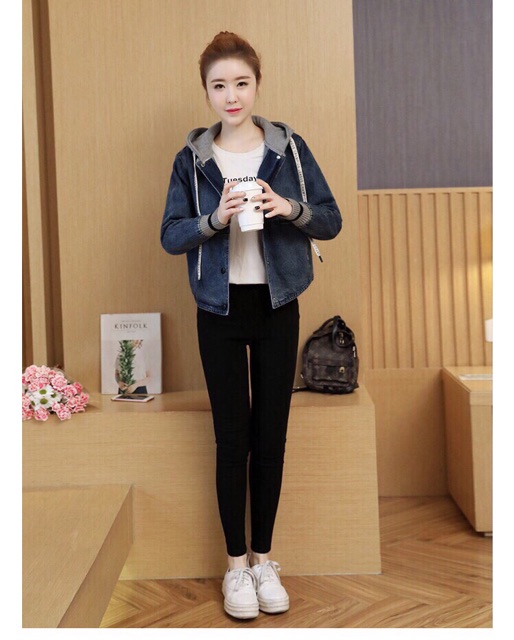 ÁO KHOÁC JEAN NÓN TAY BO THUN THỜI TRANG NỮ HÀNG LOẠI 1, ÁO KHOÁC NỮ TAY DÀI CÓ NÓN SIZE M L