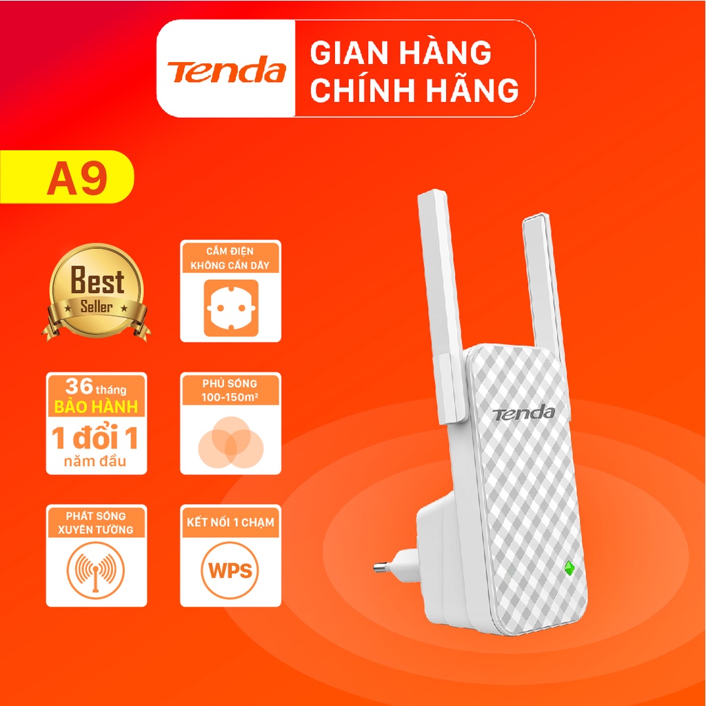 Tenda Bộ kích sóng Wifi A9 Chuẩn N 300Mbps - Hãng phân phối chính thức