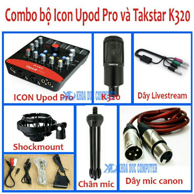 Combo livestream thu âm micro takstar PC-K320 + sound card icon upod pro