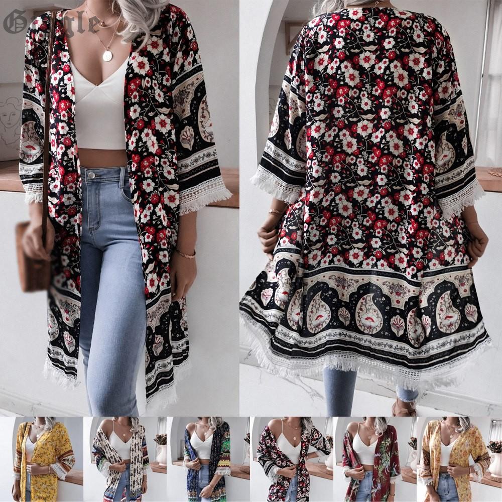 Áo Khoác Cardigan Tay Loe Hoạ Tiết Hoa Phong Cách Retro