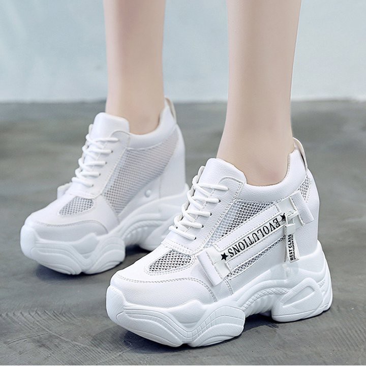 Giày sneakers đế cao 11cm PS636-133 chất da phối lưới