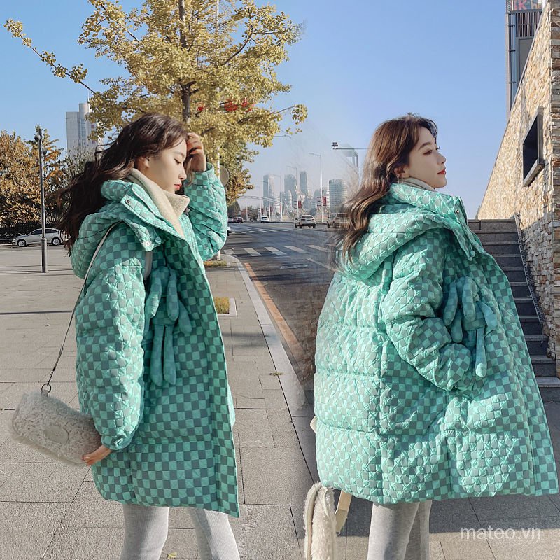 Áo khoác phao cổ đứng có nón chất liệu cotton dày dặn thời trang Hàn Quốc cho nữ 2022