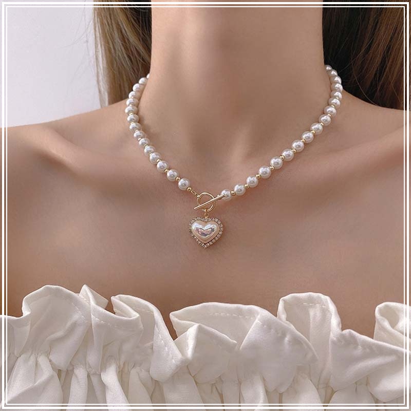 Vòng cổ Ngọc Trai Nhân Tạo Mặt Hình Trái Tim Cá Tính Ngọt Ngào Và Đơn Giản Cho Nữ