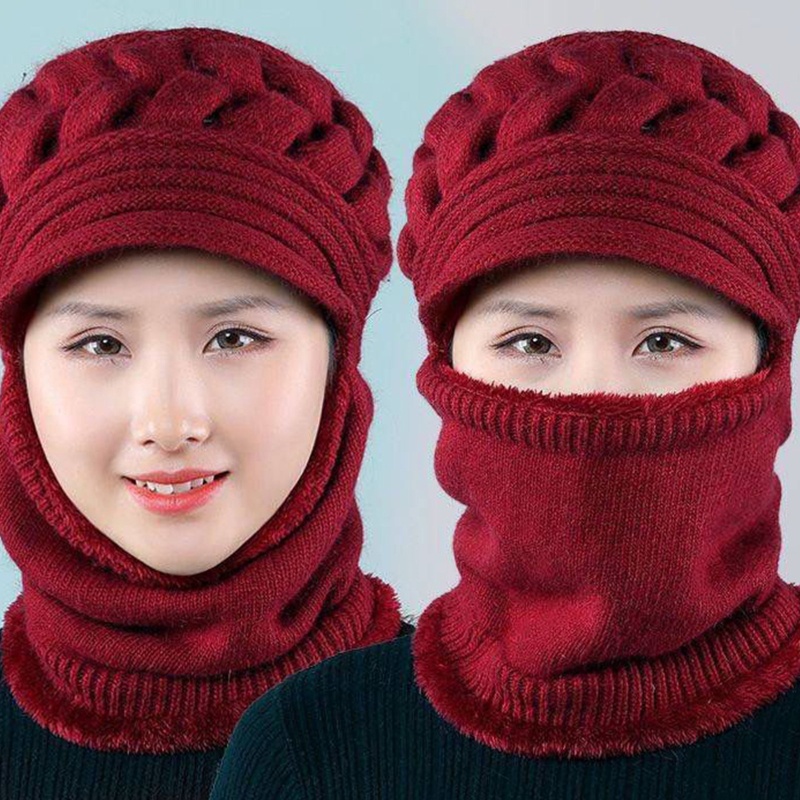 Mũ beanie Kèm Khăn Choàng Cổ Giữ Ấm Mùa Đông Dành Cho Nữ