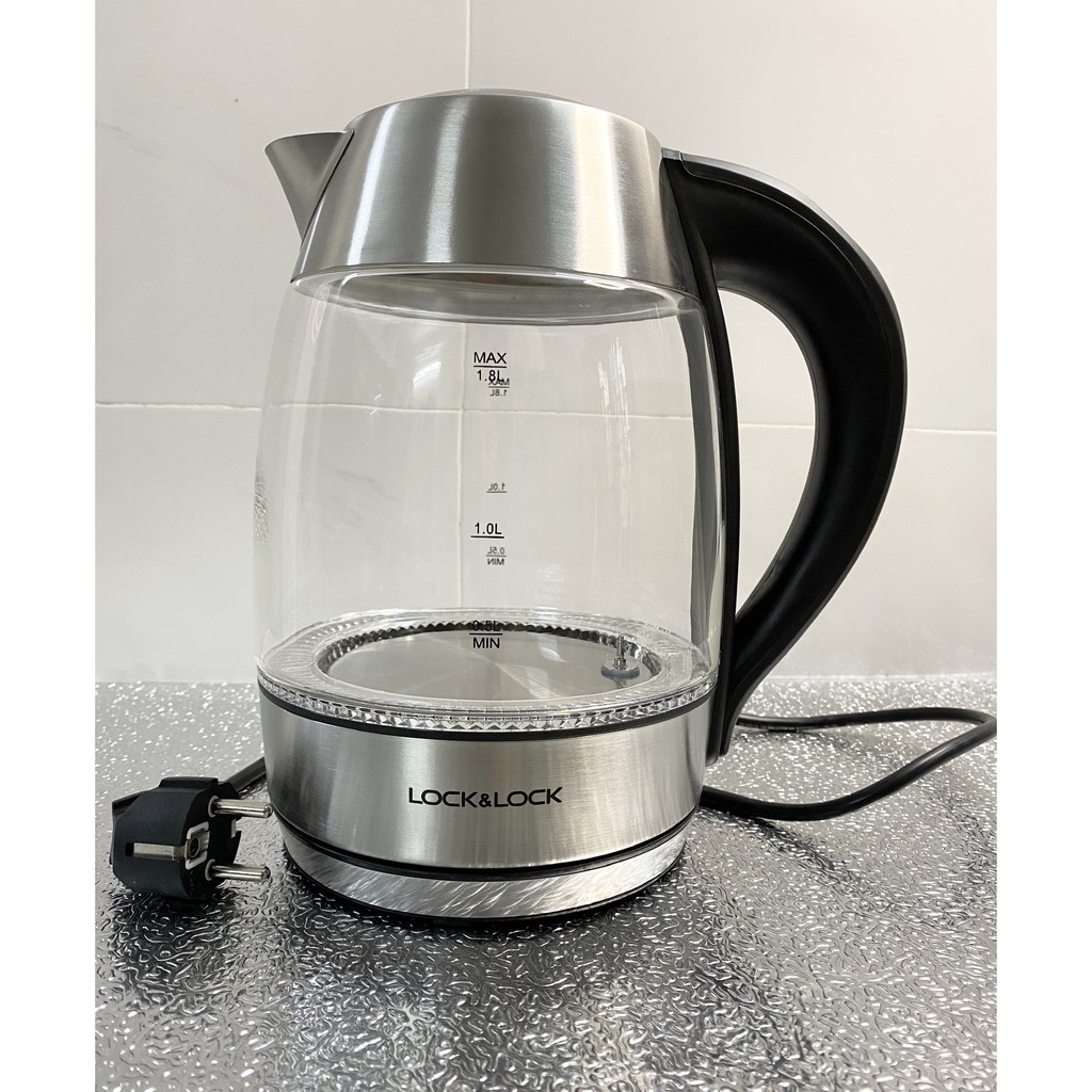 Ấm đun siêu tốc Lock&amp;Lock thủy tinh 1.8L có điều chỉnh nhiệt độ sôi, đèn đổi màu EJK341 - K-MALL