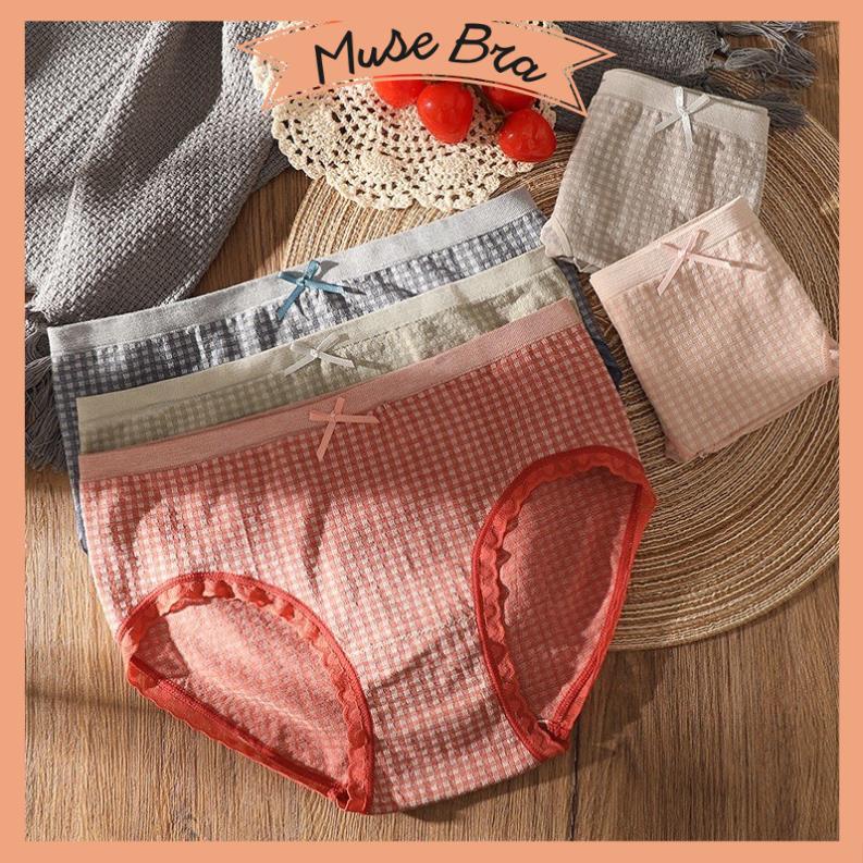 [Giá sỉ] Quần Lót Cotton Kẻ Caro Co Giãn 4 Chiều Mềm Mịn 555