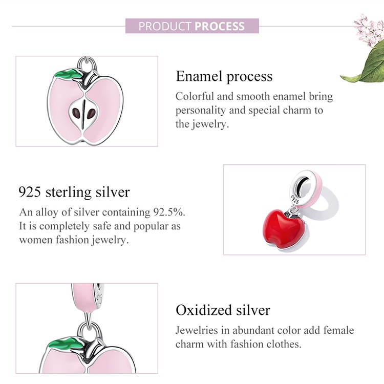 Hạt trang sức BAMOER SCC2226 bằng bạc 925 hình quả táo